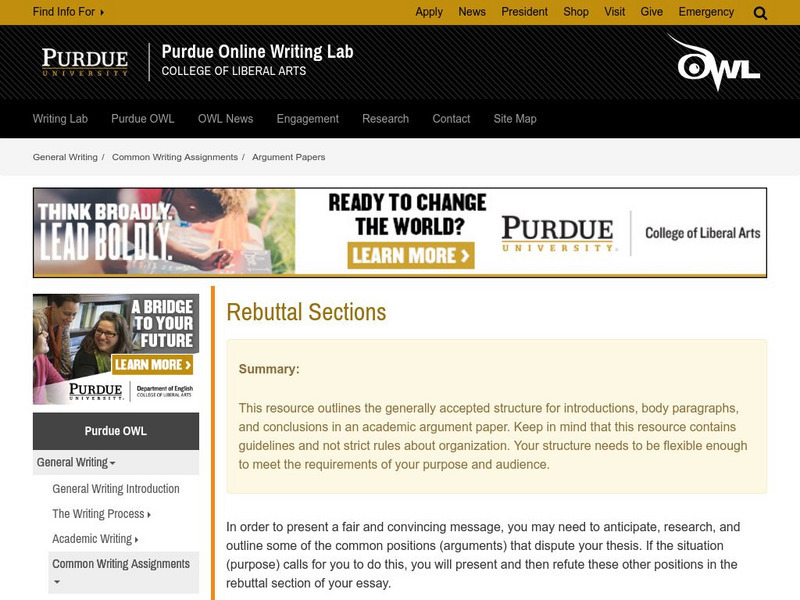 Purdue University Owl: Rebuttal Sections Handout Purdue University Owl: Rebuttal Sections Handout