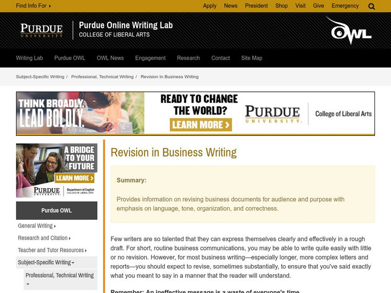 Purdue University Owl: Revision in Business Writing Handout Purdue University Owl: Revision in Business Writing Handout