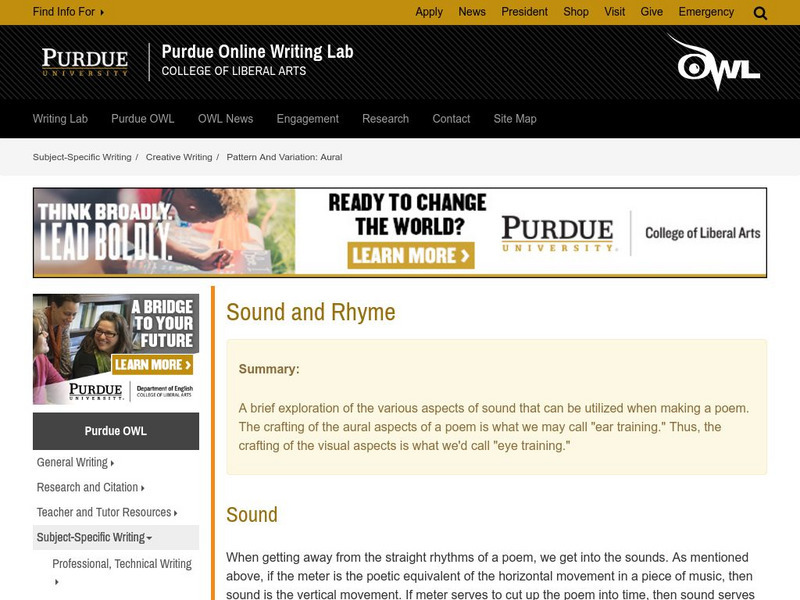 Purdue University Owl: Sound & Rhyme Handout Purdue University Owl: Sound & Rhyme Handout