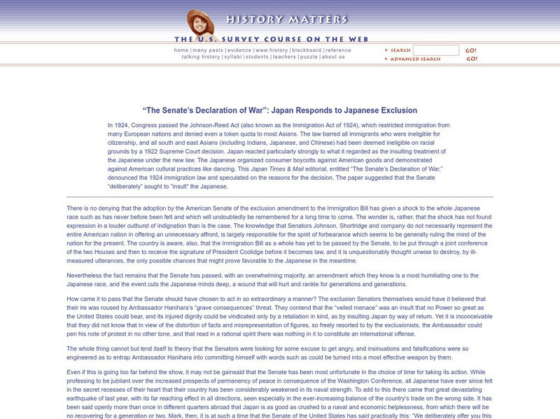 History Matters: Japan Responds to Japanese Exclusion Article History Matters: Japan Responds to Japanese Exclusion Article
