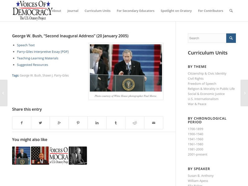 Voices of Democracy: George W. Bush, Second Inaugural Address (20 January 2005) Unit Plan Voices of Democracy: George W. Bush, Second Inaugural Address (20 January 2005) Unit Plan