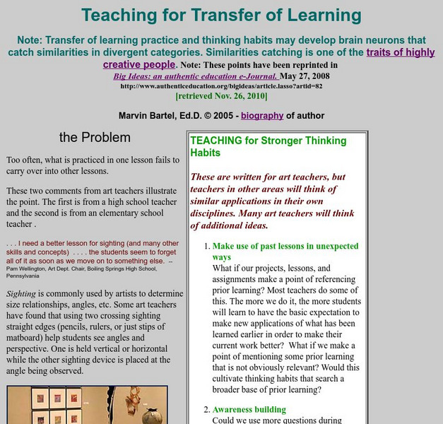 Teaching for Transfer of Learning Article Teaching for Transfer of Learning Article