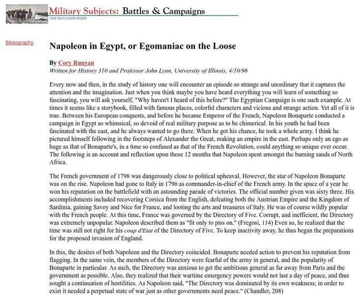 The Napoleon Series: Napoleon in Egypt, or Egomaniac on the Loose Handout The Napoleon Series: Napoleon in Egypt, or Egomaniac on the Loose Handout