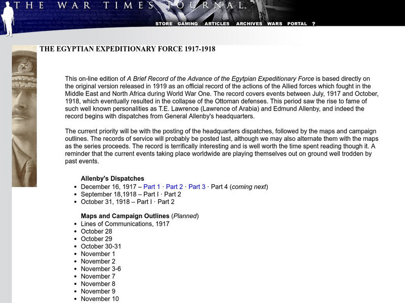 The War Times Journal: The Egyptian Expeditionary Force Primary The War Times Journal: The Egyptian Expeditionary Force Primary