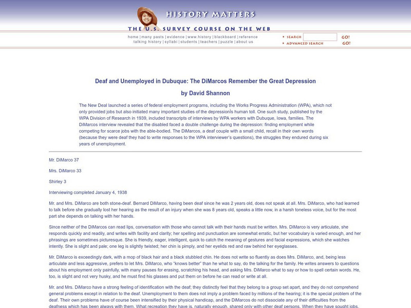 History Matters: Deaf and Unemployed in Dubuque Primary History Matters: Deaf and Unemployed in Dubuque Primary