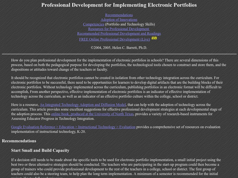 Professional Development for Implementing Electronic Portfolios Article Professional Development for Implementing Electronic Portfolios Article