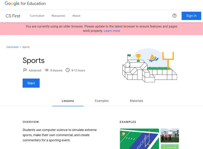Cs Education at Google: Cs First: Sports Theme Lesson Plan Cs Education at Google: Cs First: Sports Theme Lesson Plan
