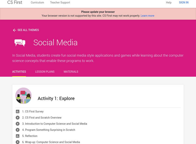 Cs Education at Google: Cs First: Social Media Theme Lesson Plan Cs Education at Google: Cs First: Social Media Theme Lesson Plan