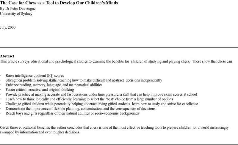 The Case for Chess as a Tool to Develop Our Children's Minds Article The Case for Chess as a Tool to Develop Our Children's Minds Article