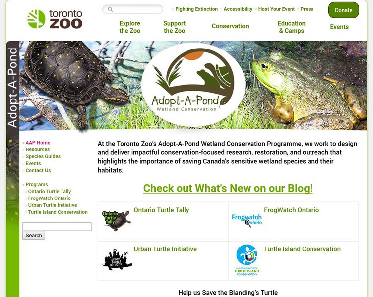Toronto Zoo: Adopt a Pond Wetland Conservation Programme Website Toronto Zoo: Adopt a Pond Wetland Conservation Programme Website