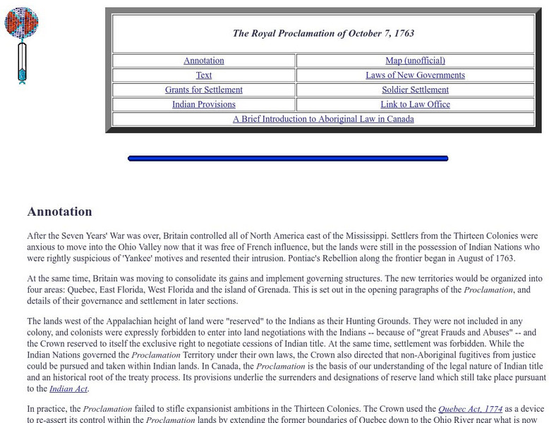 The Royal Proclamation of October 7, 1763 Primary The Royal Proclamation of October 7, 1763 Primary