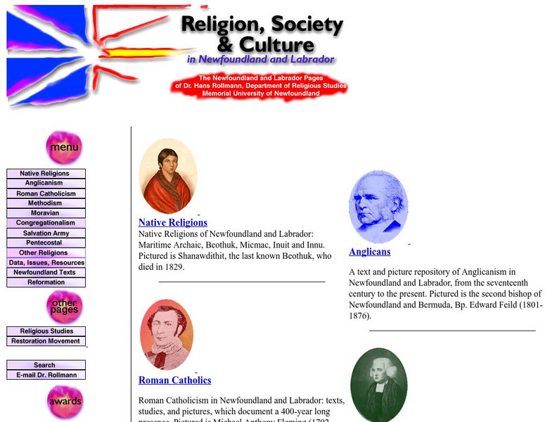 Memorial U. Of Newfoundland: Religion, Society and Culture in Newfoundland Website