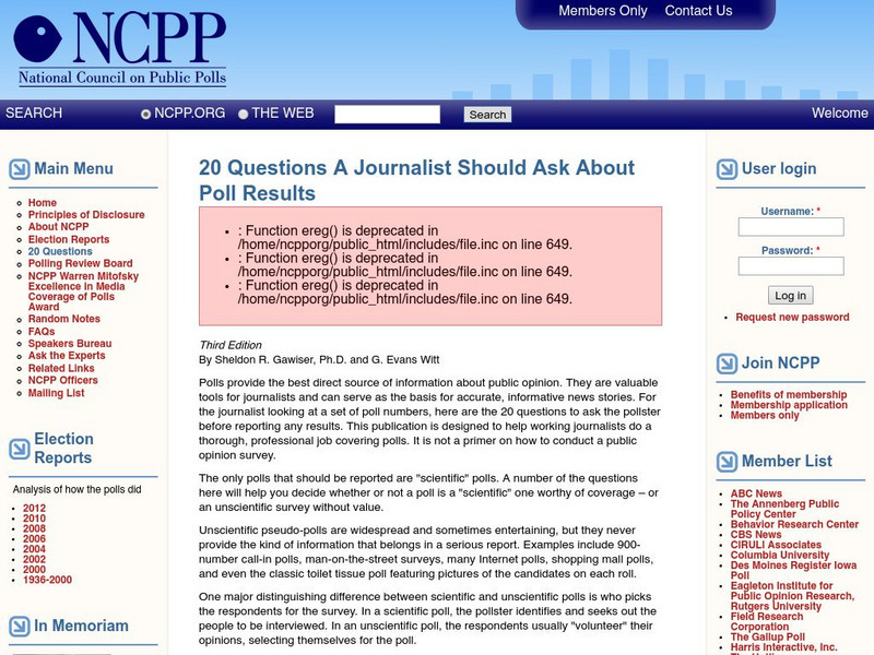 Ncpp: 20 Questions a Journalist Should Ask About Poll Results Activity Ncpp: 20 Questions a Journalist Should Ask About Poll Results Activity