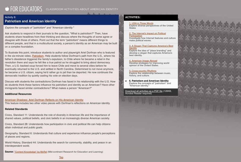 Pbs: Patriotism and American Identity Activity Pbs: Patriotism and American Identity Activity