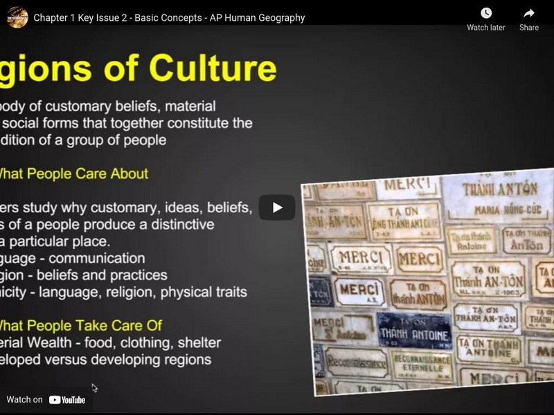 Youtube: Mr. Mac Alpine: Patterns of Human Geography, Part 2 Instructional Video Youtube: Mr. Mac Alpine: Patterns of Human Geography, Part 2 Instructional Video