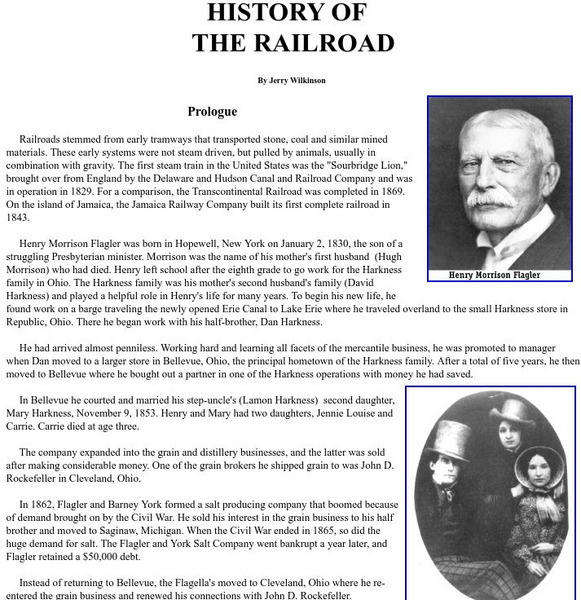 Henry Morrison Flagler, History of the Railroad Handout Henry Morrison Flagler, History of the Railroad Handout