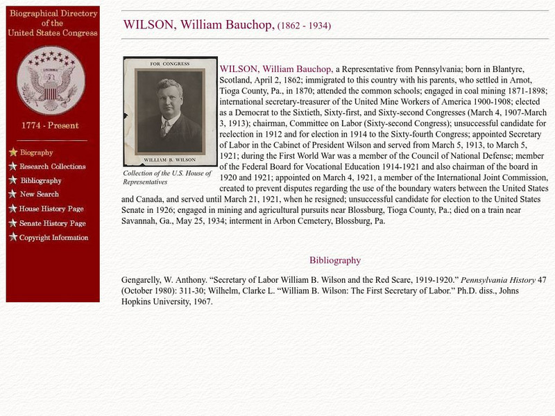 Loc: Biographical Directory of the u.s. Congress: Wilson, William Bauchop Handout Loc: Biographical Directory of the u.s. Congress: Wilson, William Bauchop Handout