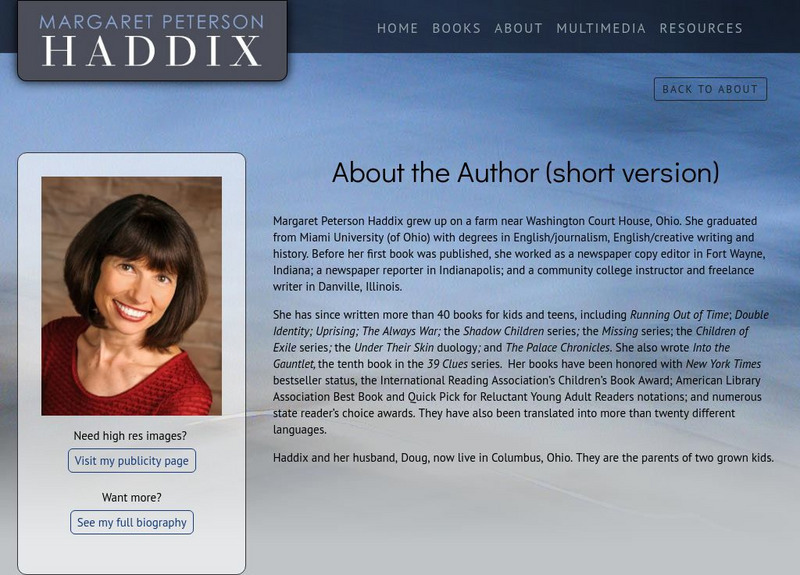 About the Author: Margaret Peterson Haddix Website About the Author: Margaret Peterson Haddix Website