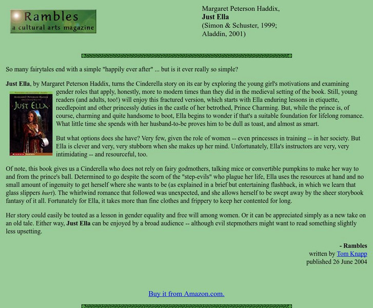 Rambles Review: Margaret Peterson Haddix, "Just Ella" Website Rambles Review: Margaret Peterson Haddix, "Just Ella" Website