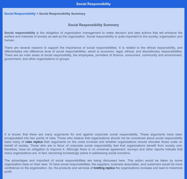 Social Responsibility Summary Article Social Responsibility Summary Article