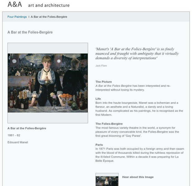 Art and Architecture: Four Paintings: Edouard Manet: A Bar at the Folies Bergere Handout