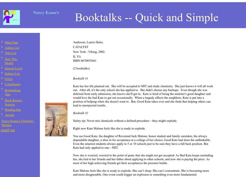 Booktalks: Catalyst by Laurie Halse Anderson Website Booktalks: Catalyst by Laurie Halse Anderson Website