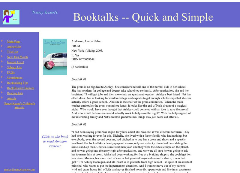 Booktalks: Prom by Laurie Halse Anderson Website Booktalks: Prom by Laurie Halse Anderson Website