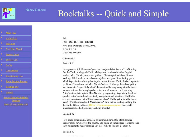 Booktalks: Nothing but the Truth by Avi Website Booktalks: Nothing but the Truth by Avi Website