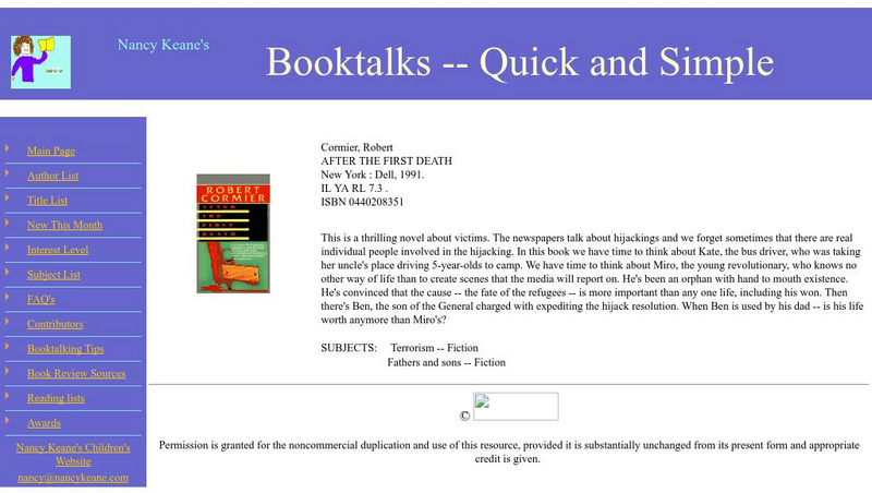 Booktalks: After the First Death by Robert Cormier Website Booktalks: After the First Death by Robert Cormier Website