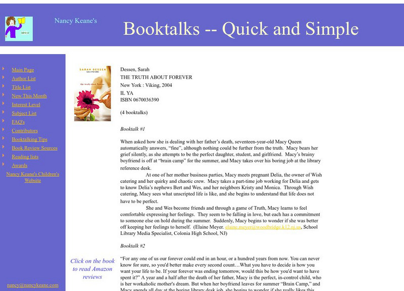 Booktalks: The Truth About Forever Website Booktalks: The Truth About Forever Website