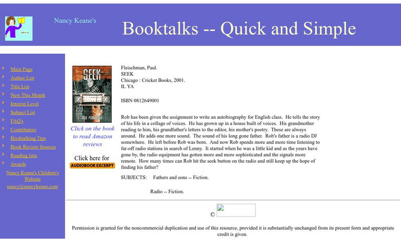 Booktalks: Seek by Paul Fleischman Website Booktalks: Seek by Paul Fleischman Website