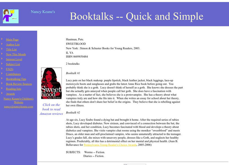 Booktalks: Sweetblood by Pete Hautman Website Booktalks: Sweetblood by Pete Hautman Website