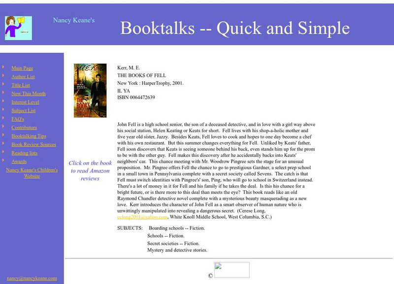 Booktalks: The Books of Fell by m.e. Kerr Website Booktalks: The Books of Fell by m.e. Kerr Website