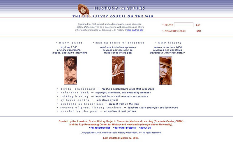 History Matters: The u.s. Survey Course on the Web Lesson Plan History Matters: The u.s. Survey Course on the Web Lesson Plan