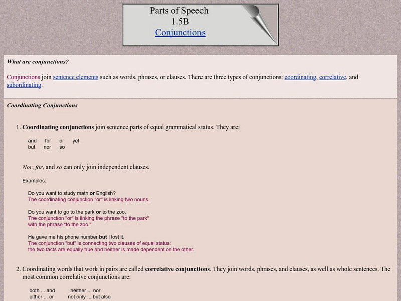 University of Calgary: Parts of Speech Conjunctions Activity University of Calgary: Parts of Speech Conjunctions Activity