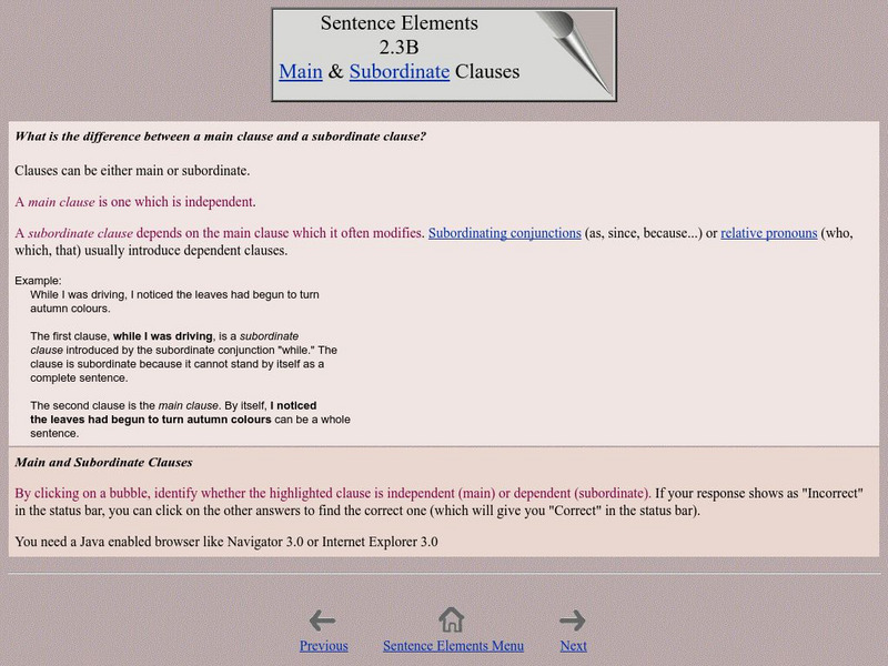 University of Calgary: Main & Subordinate Clauses Unit Plan University of Calgary: Main & Subordinate Clauses Unit Plan