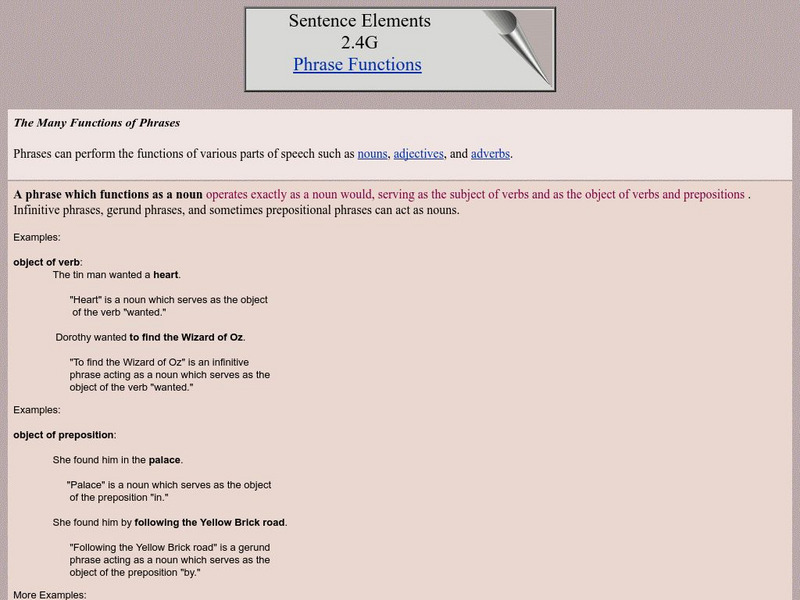 Univ. Of Calgary: Sentence Elements: Phrase Functions Unit Plan