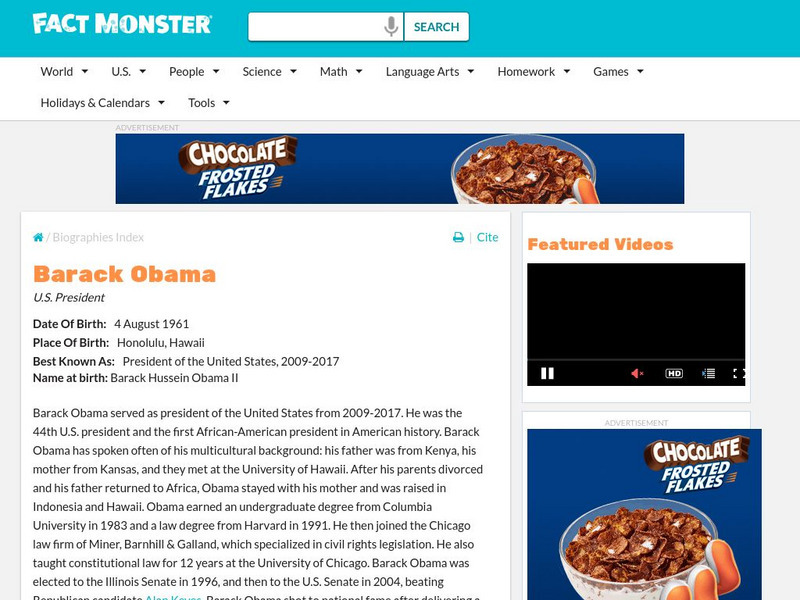Fact Monster: Barack Obama Handout Fact Monster: Barack Obama Handout