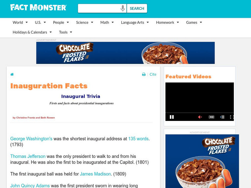 Fact Monster: Inauguration Trivia Handout Fact Monster: Inauguration Trivia Handout