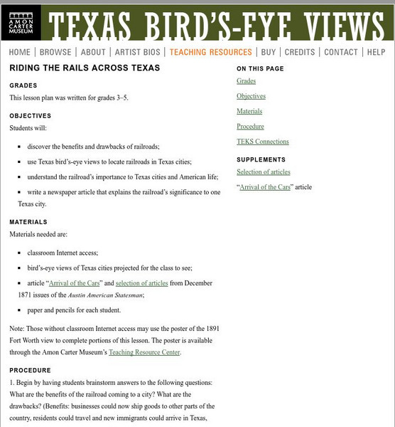 Texas Bird's Eye Views: Riding the Rails Across Texas Lesson Plan Texas Bird's Eye Views: Riding the Rails Across Texas Lesson Plan
