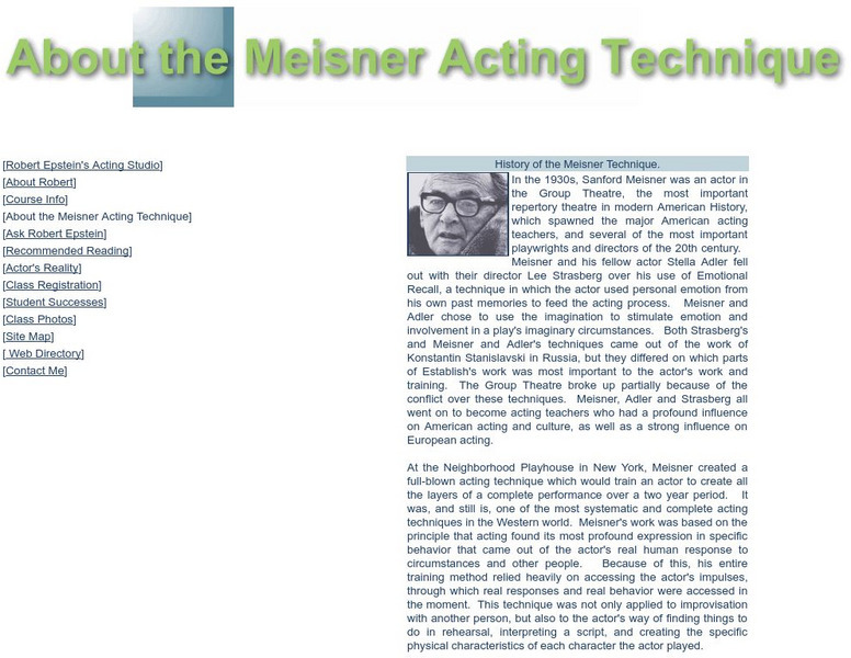 Epstein's Acting Studio:history of the Meisner Technique Article