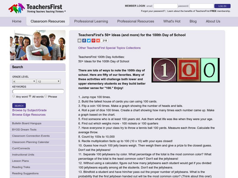 Teachers first.com: 50 Ideas for the 100th Day of School Activity Teachers first.com: 50 Ideas for the 100th Day of School Activity
