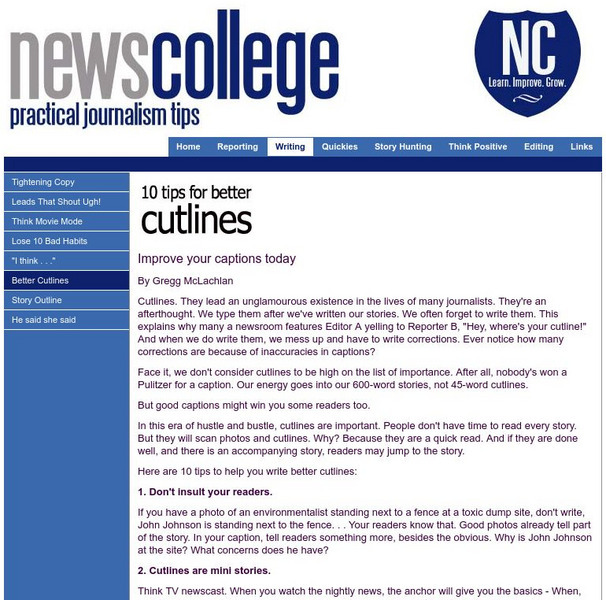 10 Tips for Writing Better Cutlines Activity 10 Tips for Writing Better Cutlines Activity