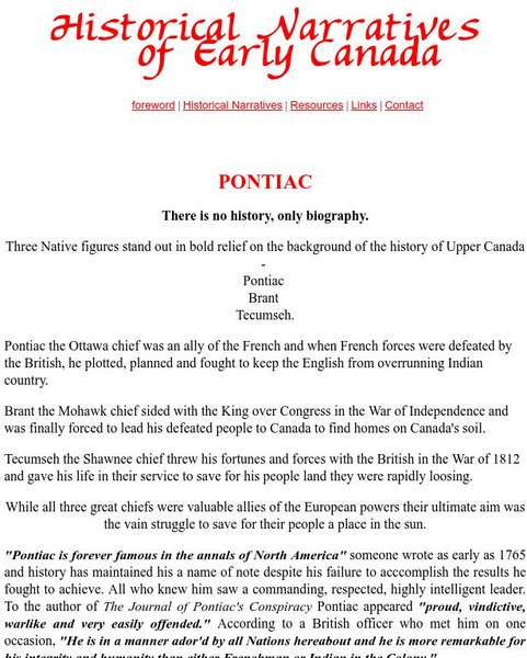 Historical Narratives of Canada: Pontiac Website