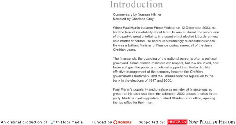 Historica's the Prime Ministers of Canada: Paul Martin Interactive Historica's the Prime Ministers of Canada: Paul Martin Interactive