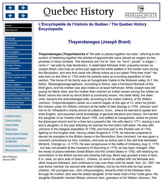 Marianopolis College: Joseph Brant Handout Marianopolis College: Joseph Brant Handout