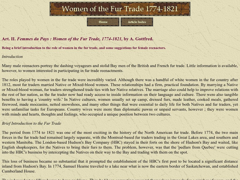 Northwest Journal: Women of the Fur Trade, 1774 1821 Website Northwest Journal: Women of the Fur Trade, 1774 1821 Website