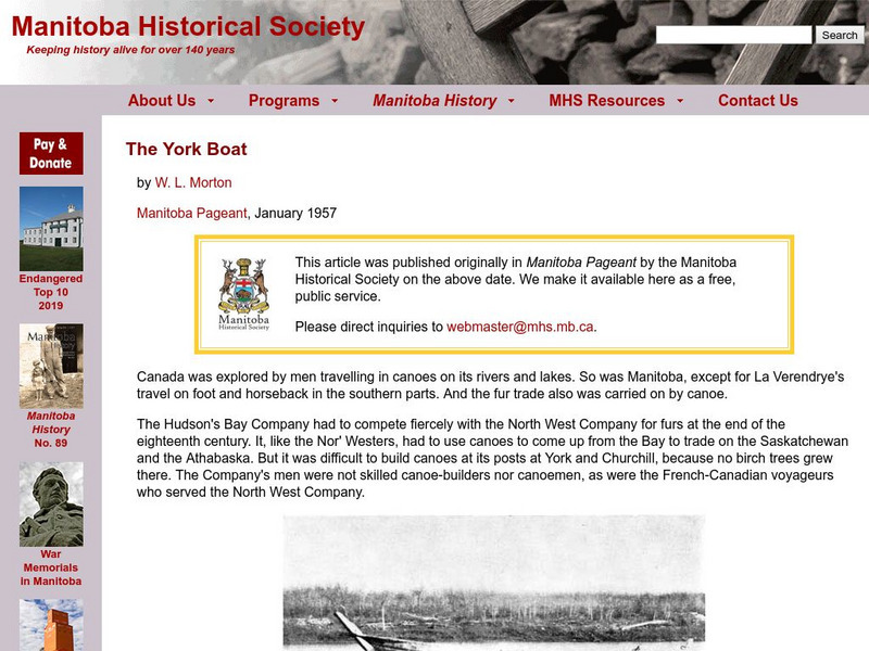 Manitoba Historical Society: The York Boat Website Manitoba Historical Society: The York Boat Website