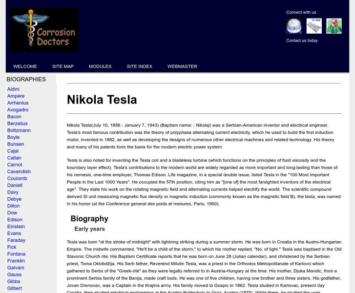 Corrosion Doctors: Nikola Tesla Handout Corrosion Doctors: Nikola Tesla Handout
