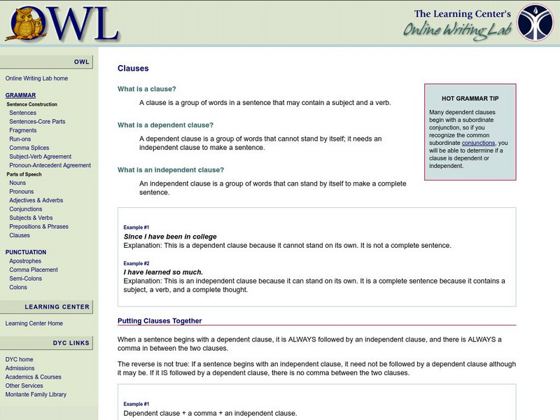 D'youville College: Clauses Handout D'youville College: Clauses Handout